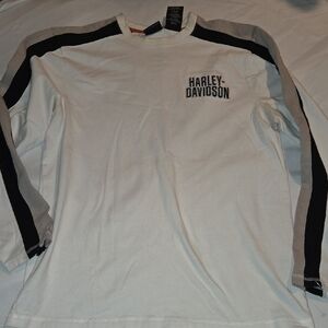 Harley-Davidson Men's White and Gray Long Sleeve Tee